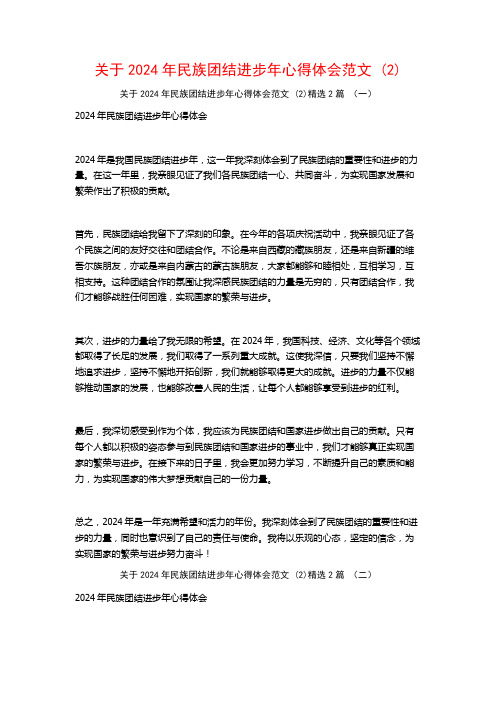 关于2024年民族团结进步年心得体会范文2篇