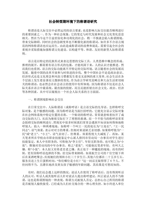 社会转型期环境下的称谓语研究