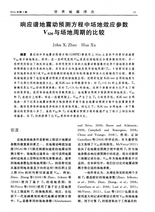 响应谱地震动预测方程中场地效应参数Vs30与场地周期的比较