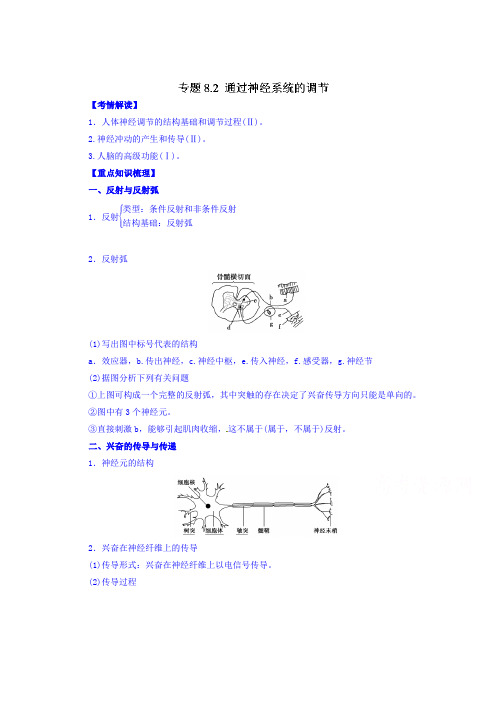 2016年高考生物一轮复习精品资料专题8.2通过神经系统的调节Word版含解析