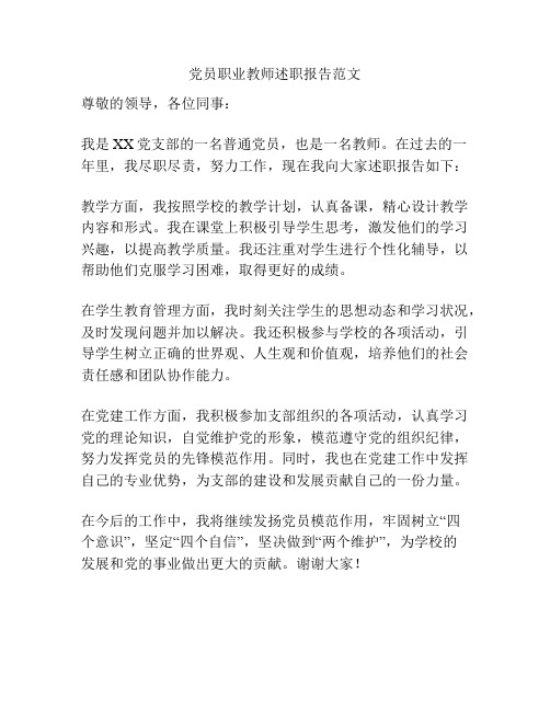 党员职业教师述职报告范文