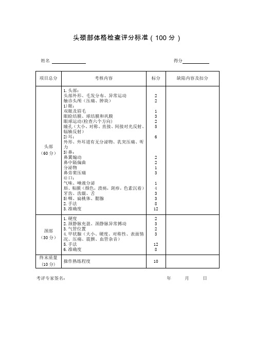 体格检查评分标准