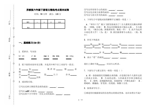 苏教版六年级下册语文精选考点期末试卷