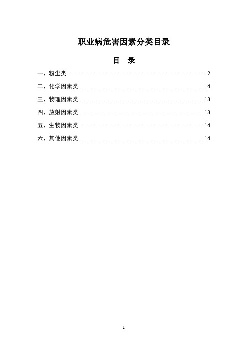 职业病危害因素分类目录(六大类型)