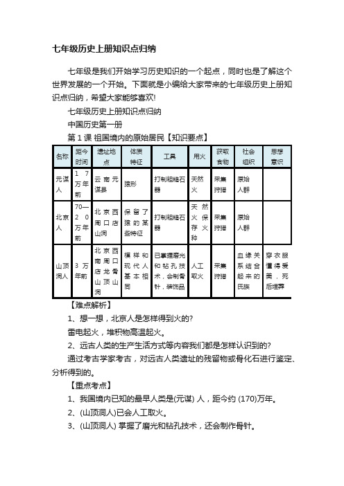 七年级历史上册知识点归纳