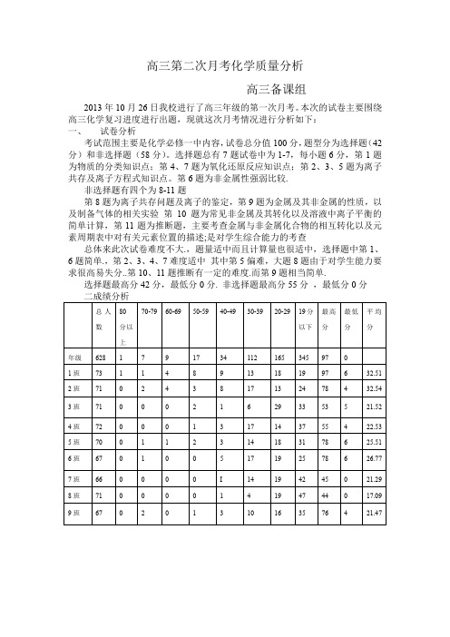 高三第二次月考化学质量分析