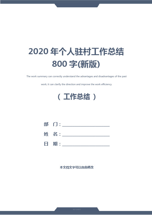 2020年个人驻村工作总结800字(新版)