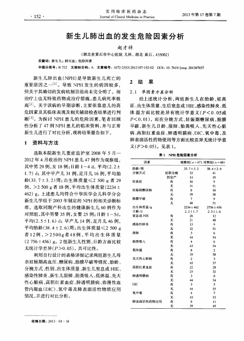 新生儿肺出血的发生危险因素分析