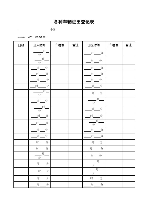 物业公司 各种车辆进出登记表