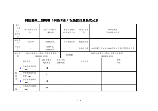 钢筋混凝土预制桩(钢筋骨架)检验批质量验收记录