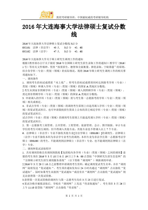 2016年大连海事大学法律硕士复试分数线