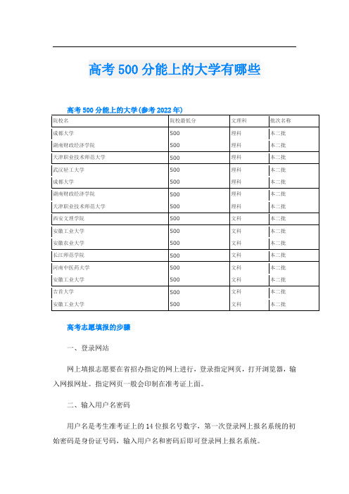 高考500分能上的大学有哪些