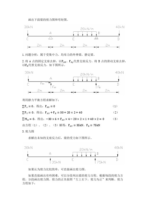 材料力学 静定外伸梁的剪力图和弯矩图 解题过程