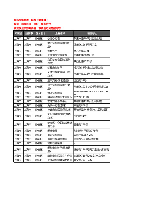 新版上海市上海市静安区宠物医院企业公司商家户名录单联系方式地址大全23家