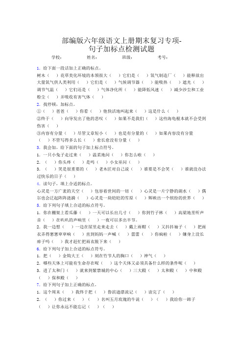 部编版六年级语文上册期末复习专项-句子加标点检测试题(含答案)(1)