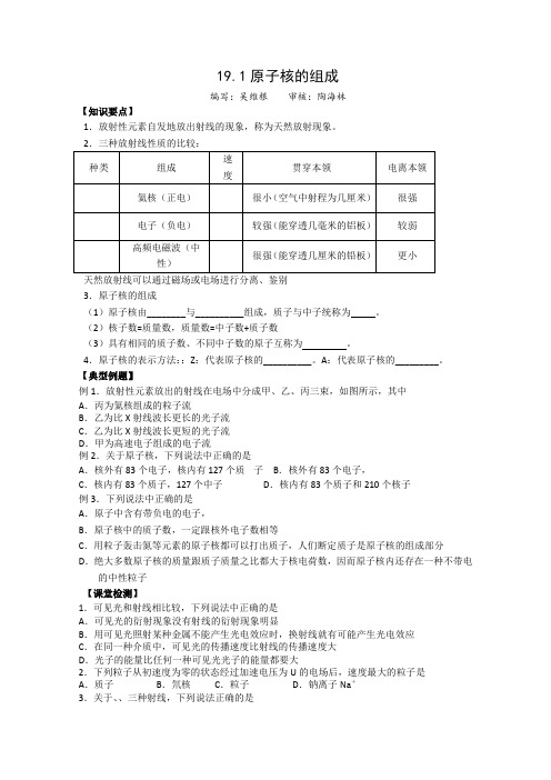 高中物理人教版选修3-519.1原子核的组成学案