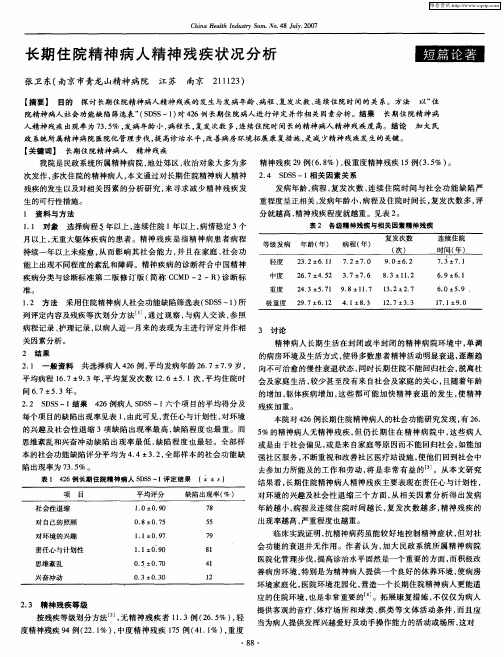 长期住院精神病人精神残疾状况分析