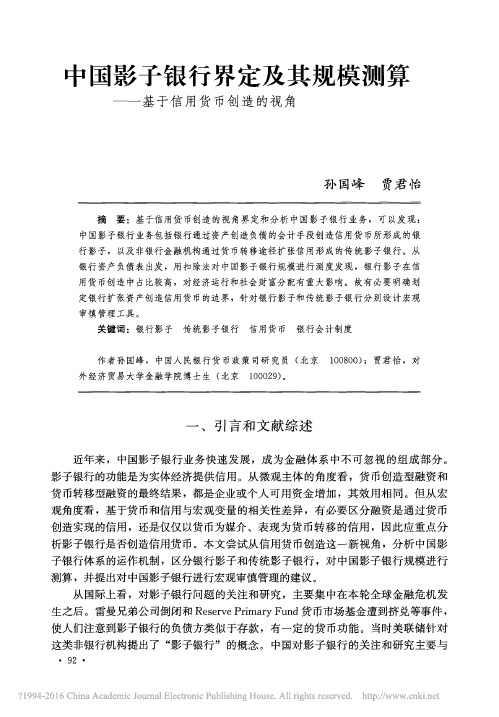 中国影子银行界定及其规模测算_基于信用货币创造的视角_孙国峰