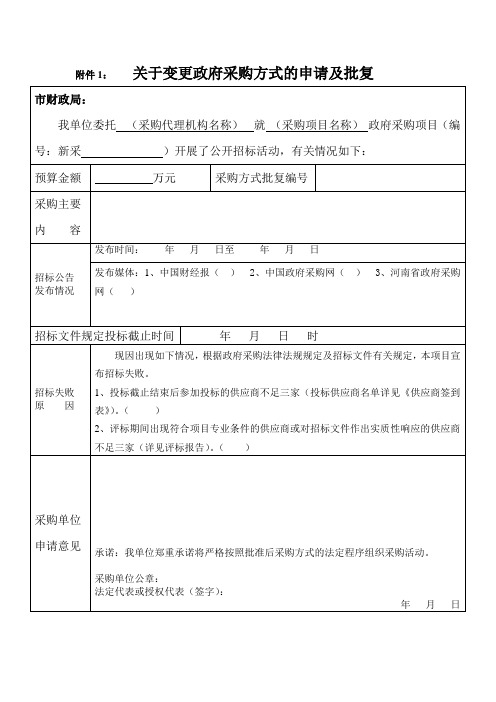 关于变更政府采购方式的申请及批复