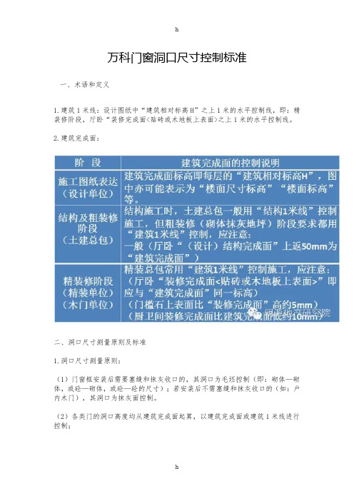 万科门窗洞口尺寸控制标准