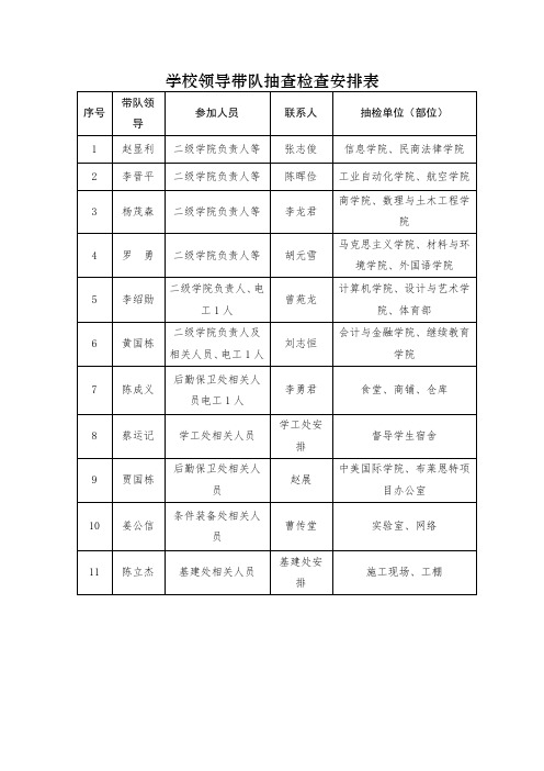 学校领导带队抽查检查安排表