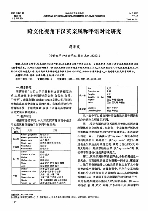 跨文化视角下汉英亲属称呼语对比研究