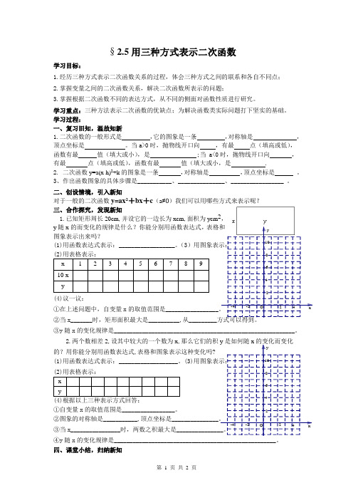 用三种方式表示二次函数