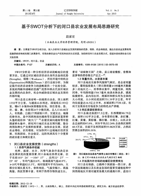 基于SWOT分析下的河口县农业发展布局思路研究