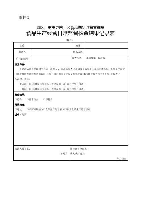 食品生产经营日常监督检查结果记录表