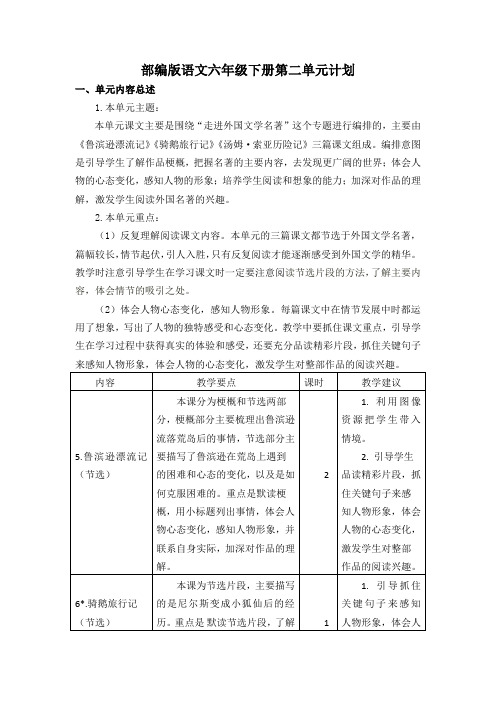 【部编版语文六下】全册第二单元计划