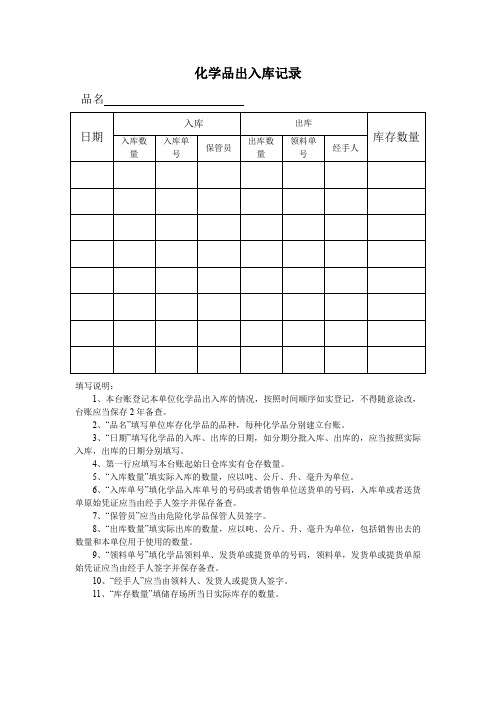 化学品出入库记录