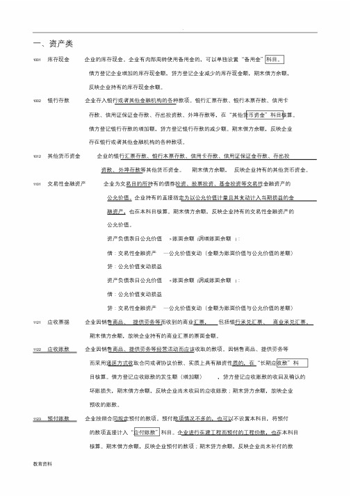 新会计准则常用会计科目表(详细整理)