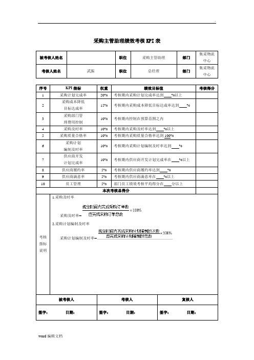 采购部绩效考核KPI表