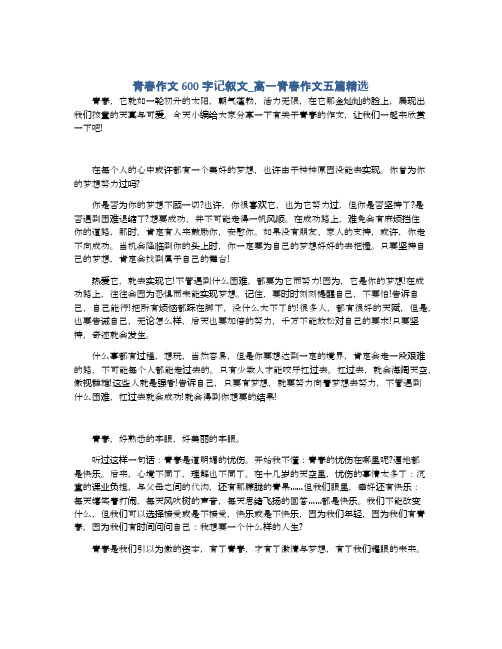青春作文600字记叙文_高一青春作文五篇精选