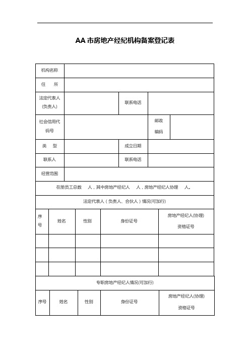 AA市房地产经纪机构备案登记表