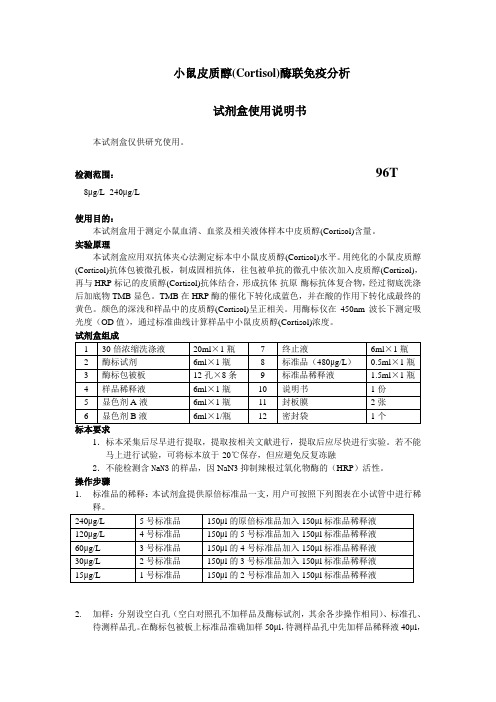 小鼠皮质醇(Cortisol)说明书