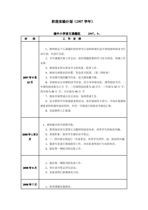 2007学年阶段实验计划