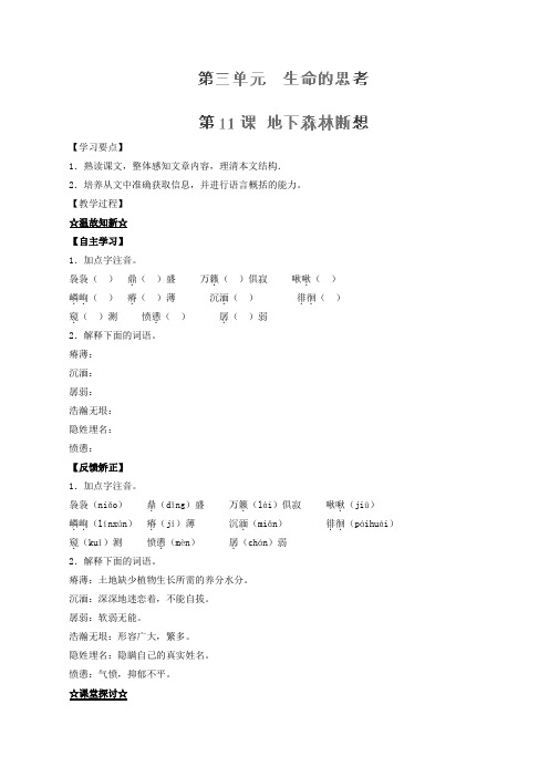 九年级语文下册 专题11 地下森林断想(讲)(基础版,教师版)(新版)新人教版