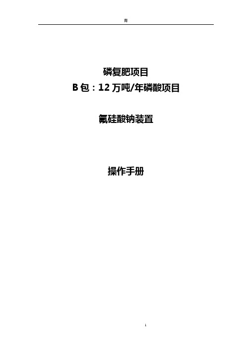 12万吨年磷酸磷复肥项目氟硅酸钠装置操作手册