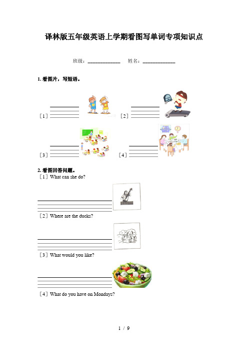 译林版五年级英语上学期看图写单词专项知识点