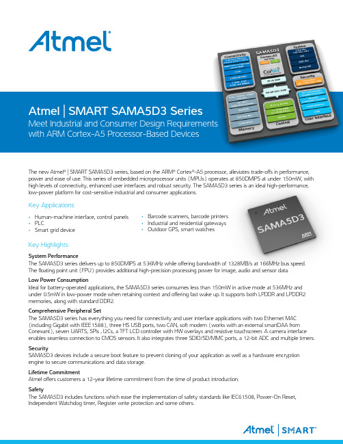 Atmel SMART SAMA5D3系列：ARM Cortex-A5处理器基础设备的工业和消费者需