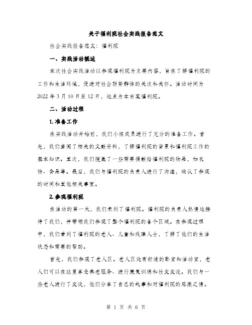 关于福利院社会实践报告范文（二篇）