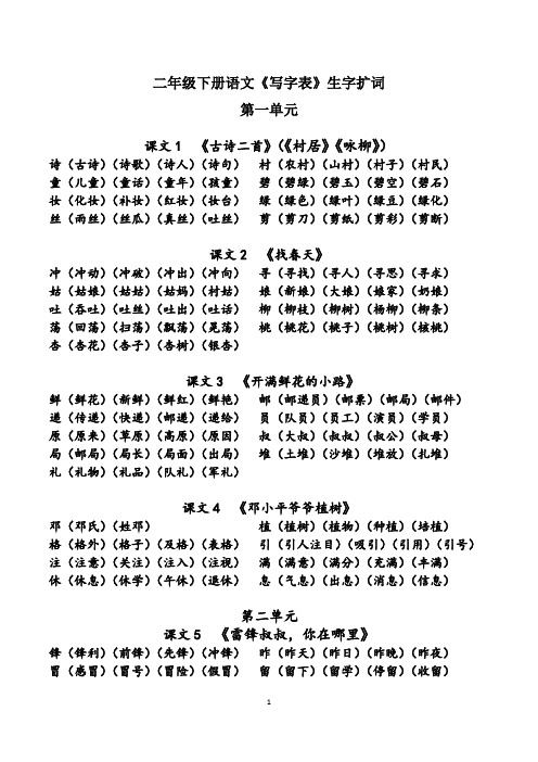 部编版二年级下册生字组词  整理版