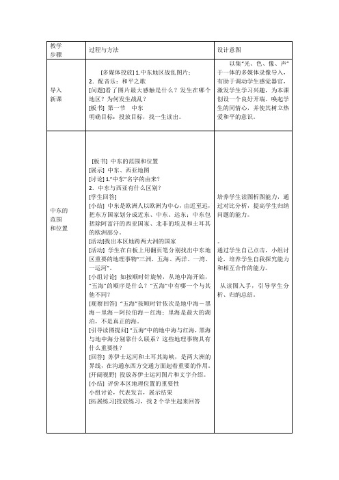 初中地理_第一节 中东(第一课时)教学设计学情分析教材分析课后反思