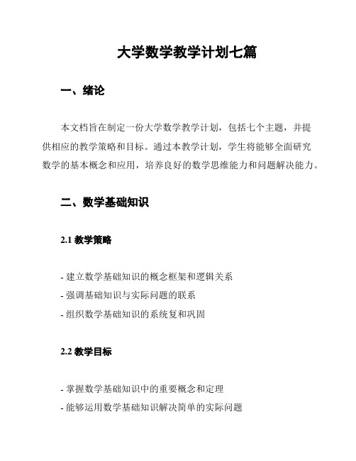 大学数学教学计划七篇