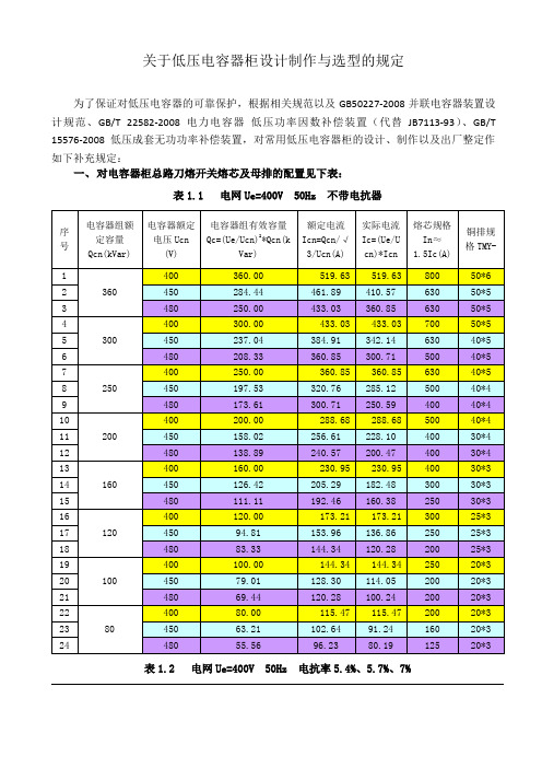 关于低压电容器柜设计制作选型的规定