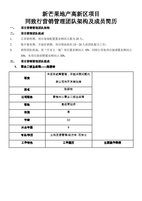 140109新芒果高新区项目营销管理团队架构及简历