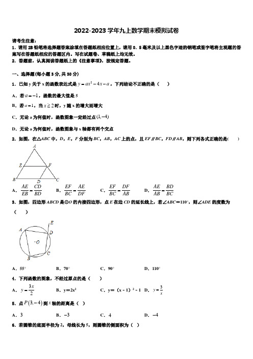 2022-2023学年福建省龙岩市永定区金丰片九年级数学第一学期期末学业水平测试试题含解析