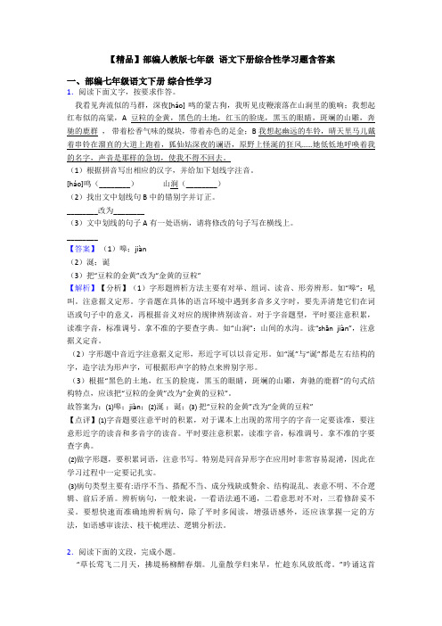 【精品】部编人教版七年级 语文下册综合性学习题含答案