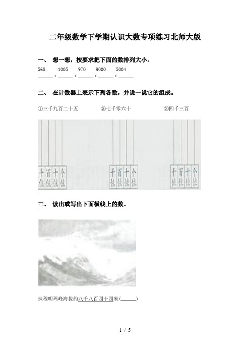 二年级数学下学期认识大数专项练习北师大版